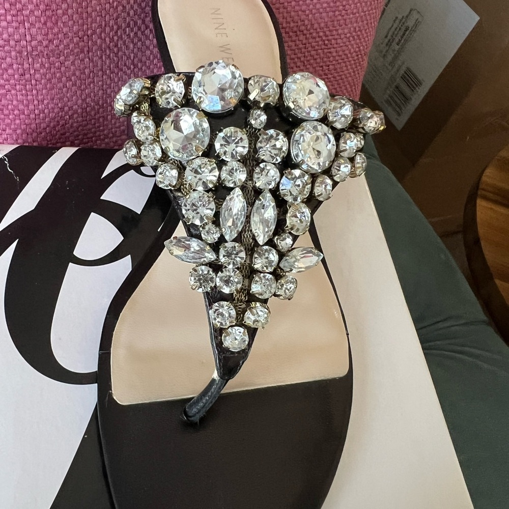 NWT Nine West Jeweled Black Slides Size 8